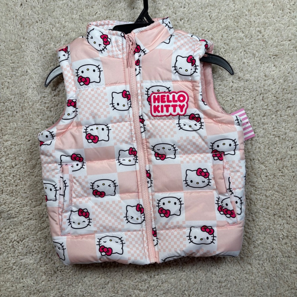 Hello Kitty Girls Pink Checkered Puffer Vest Size 6/6X Sanrio Dreamwave NEW